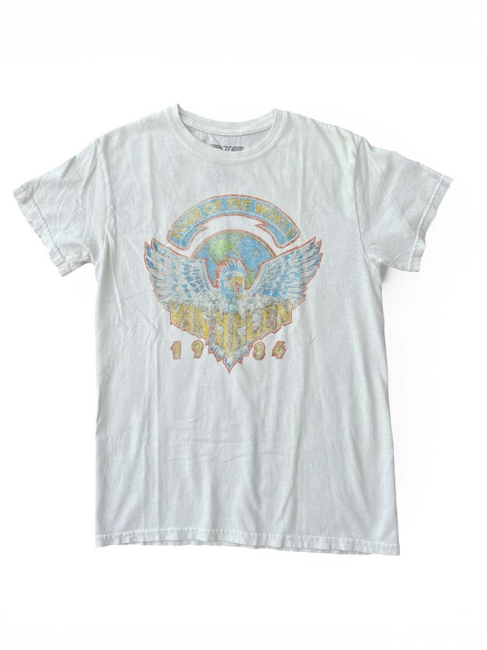 VINTAGE TOUR OF THE WORLD VAN HALEN 1984 white tee shirt EUC 100% COTTON SMALL